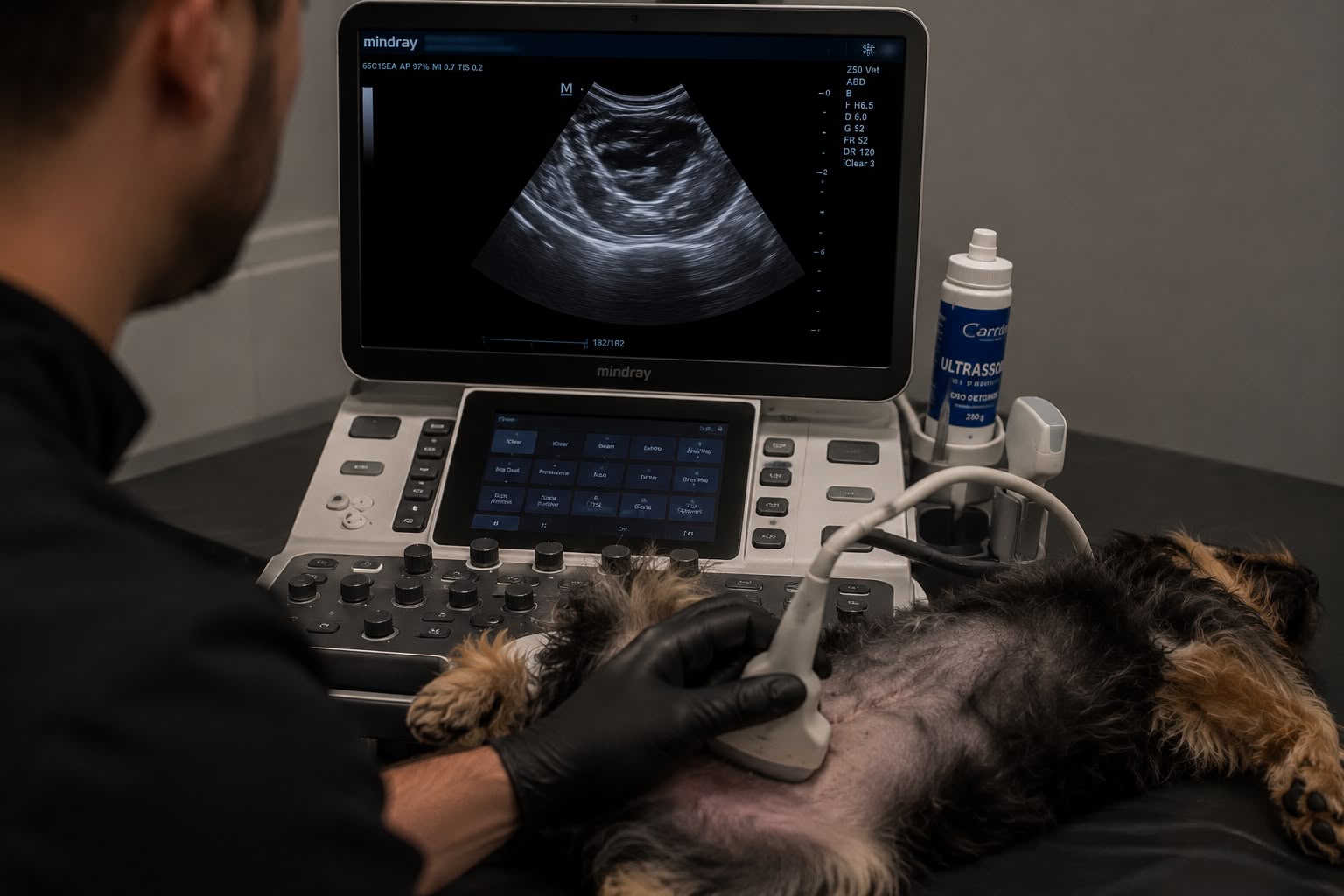 Veterinário realizando ultrassom